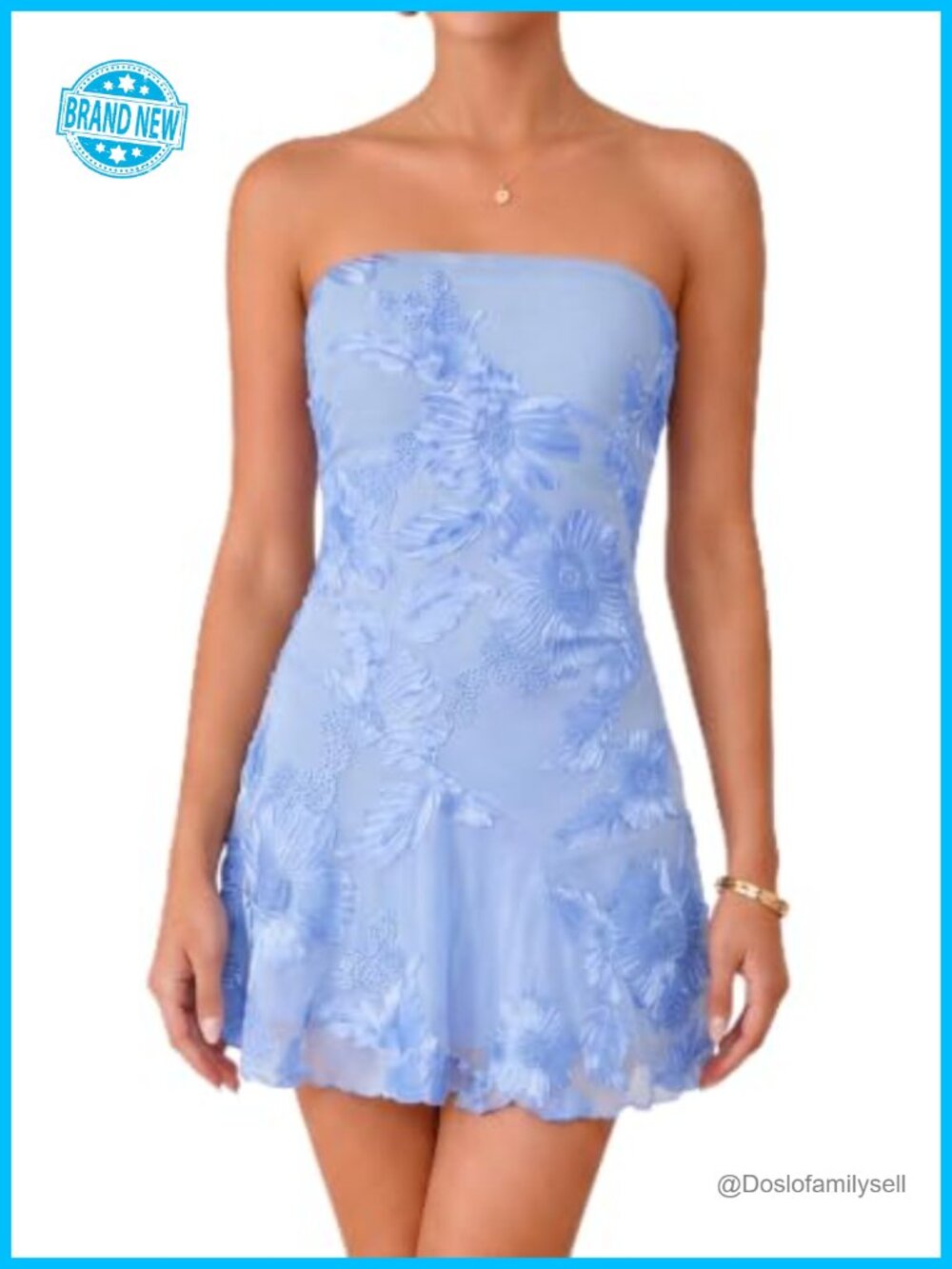 Women's Strapless Floral Mini Dress Mesh Bodycon Cocktail Party Dres